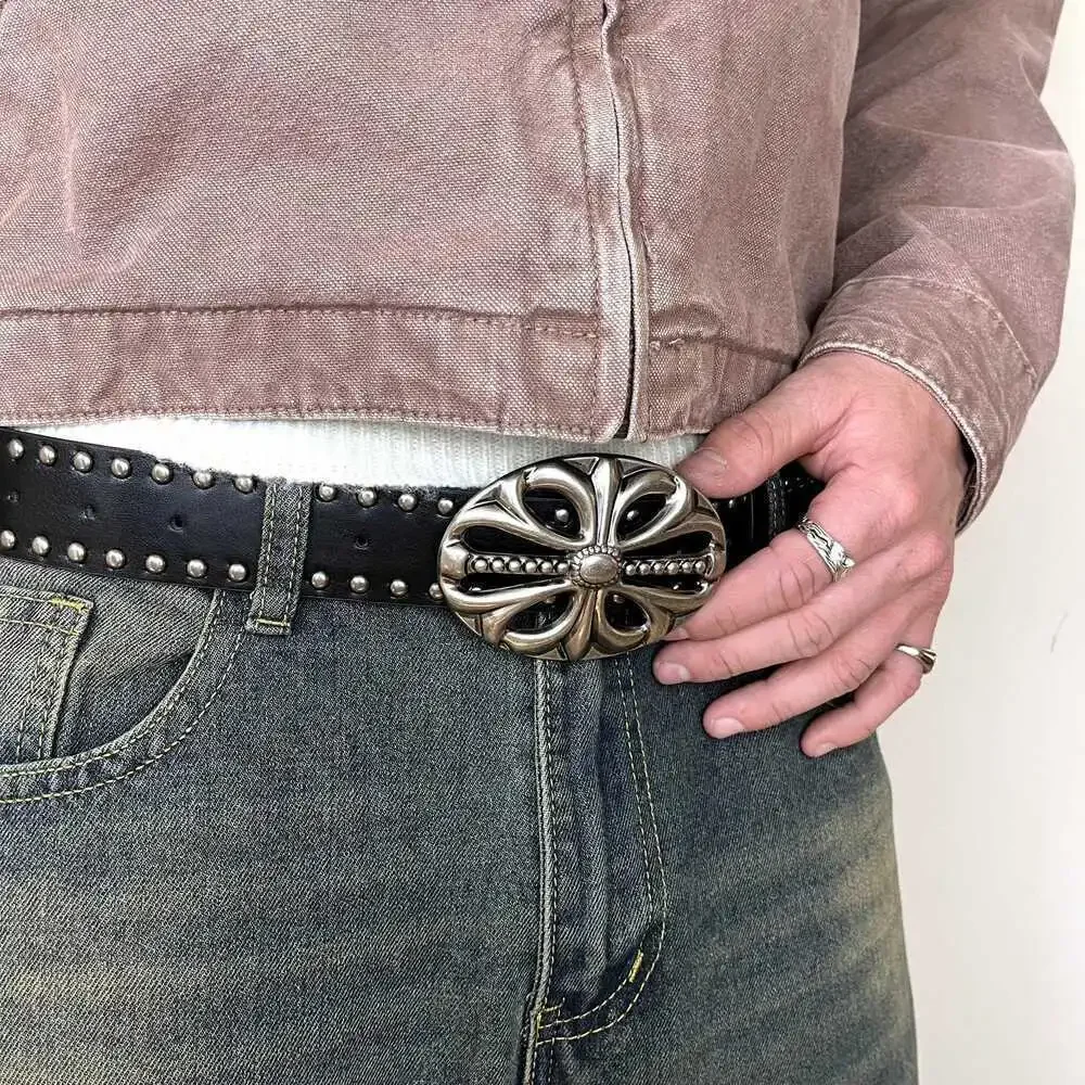 Vintage style black & silver american western belt